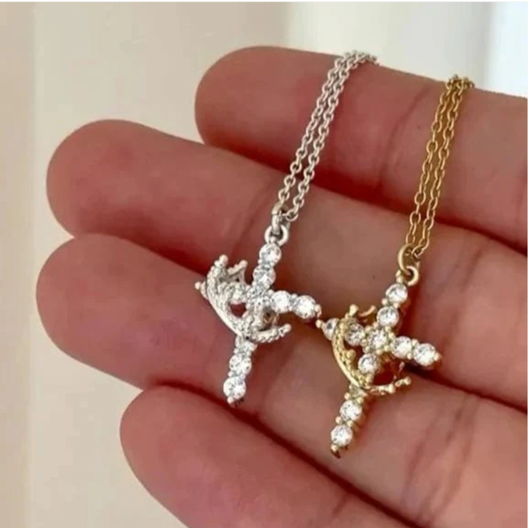 Beatrix Crown and Cross Necklace