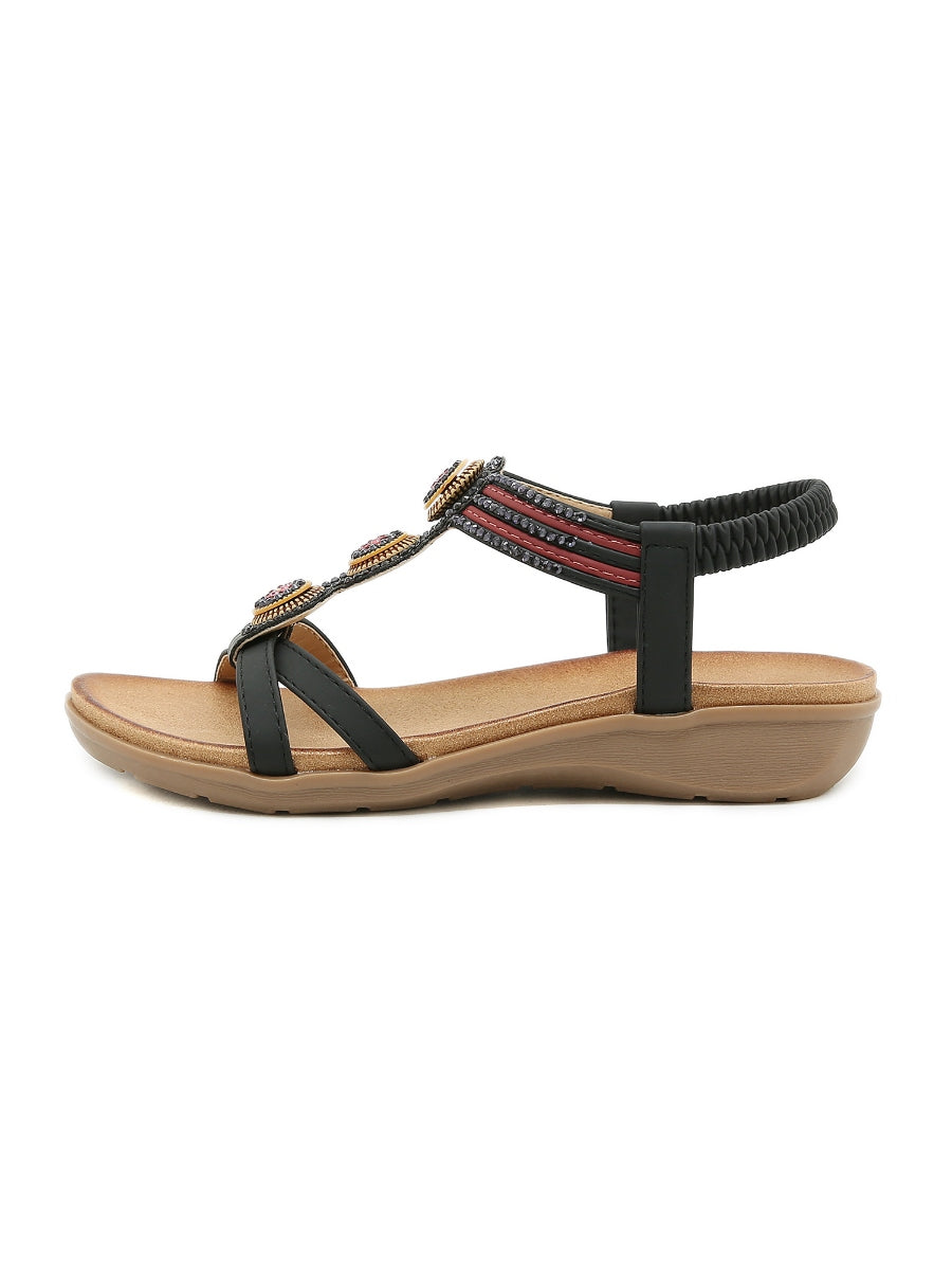 Rhinestone Double Cross Strap Sandals - SIKETU