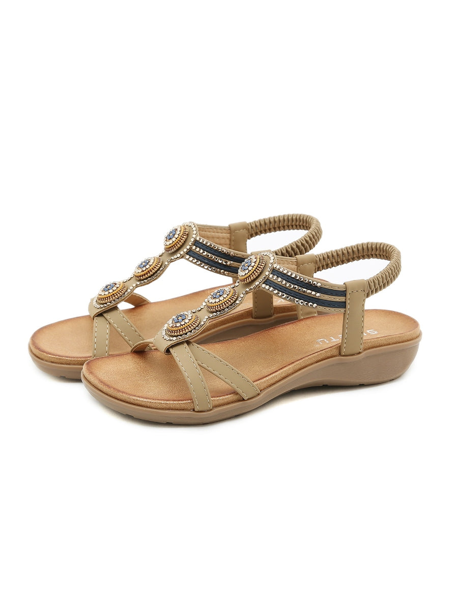 Rhinestone Double Cross Strap Sandals - SIKETU