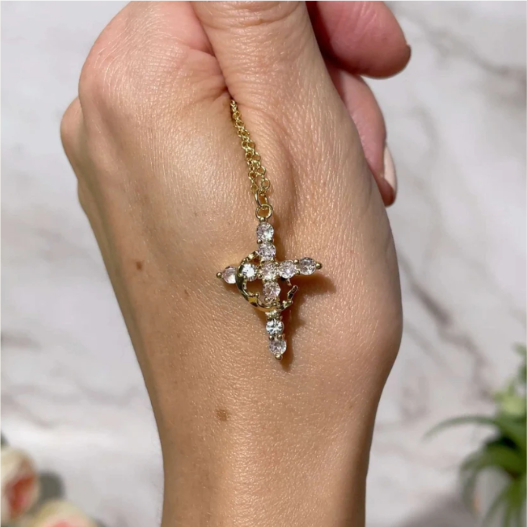 Beatrix Crown and Cross Necklace