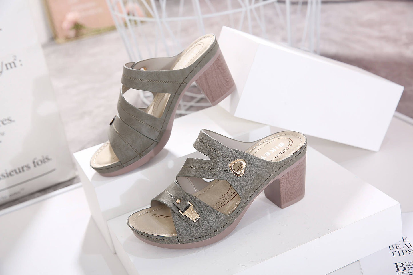 Metal Heart Stack Sandals -SIKETU