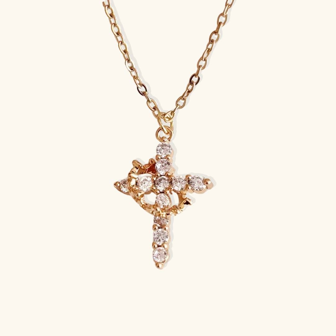 Beatrix Crown and Cross Necklace