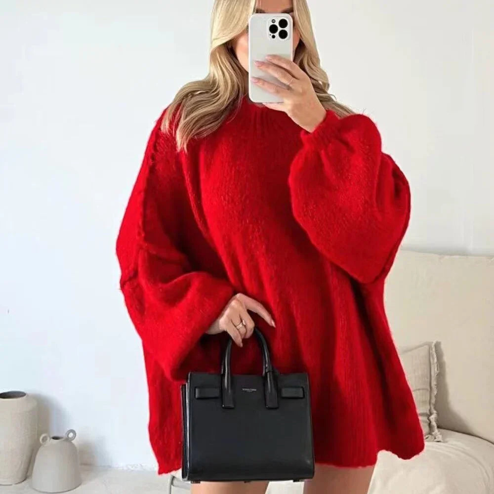 Stella - Casual knitted sweater with a half-length collar