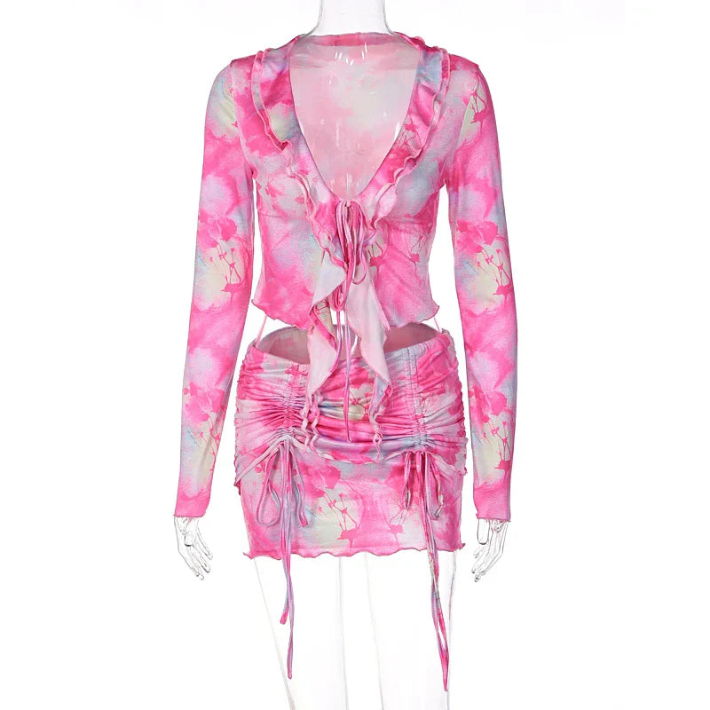 Hugcitar Tie Dye Print Women 2 Piece Set