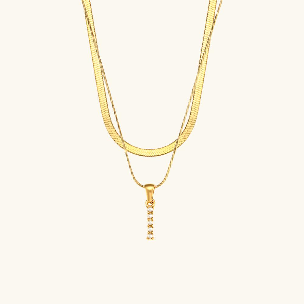 Layered Pearl Initial Letter Necklace
