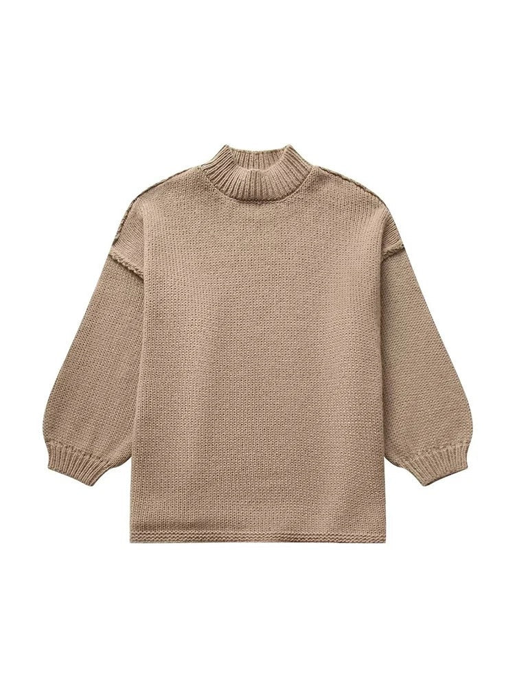 Stella - Casual knitted sweater with a half-length collar