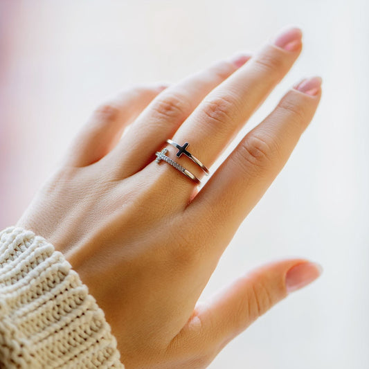 Twin Band Cross Ring