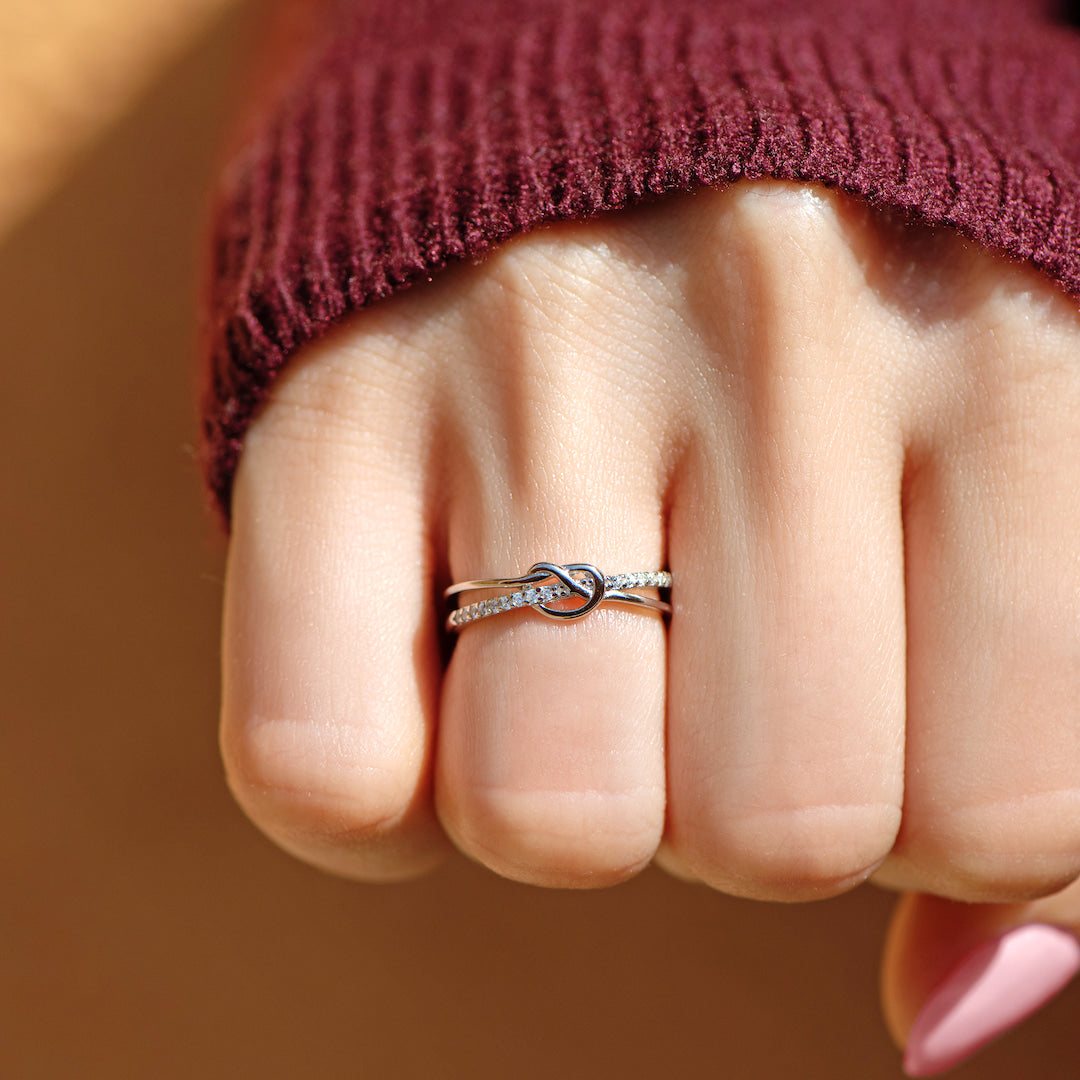 Mother and Daughter Heart Knot Ring