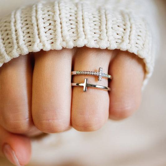 'Pray Through It' Twin Band Cross Ring