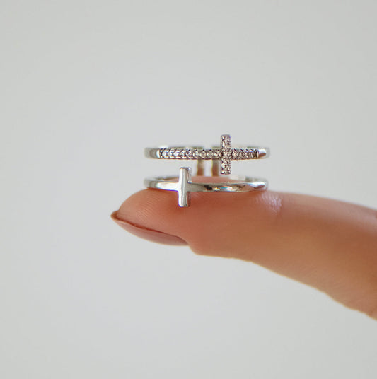 "Jesus Is The Answer" Twin Band Cross Ring