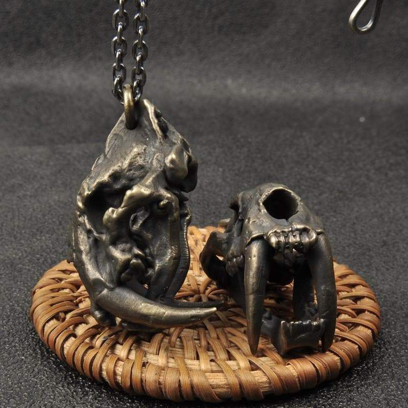 SABER-TOOTHED TIGER SKULL BRASS PENDANT
