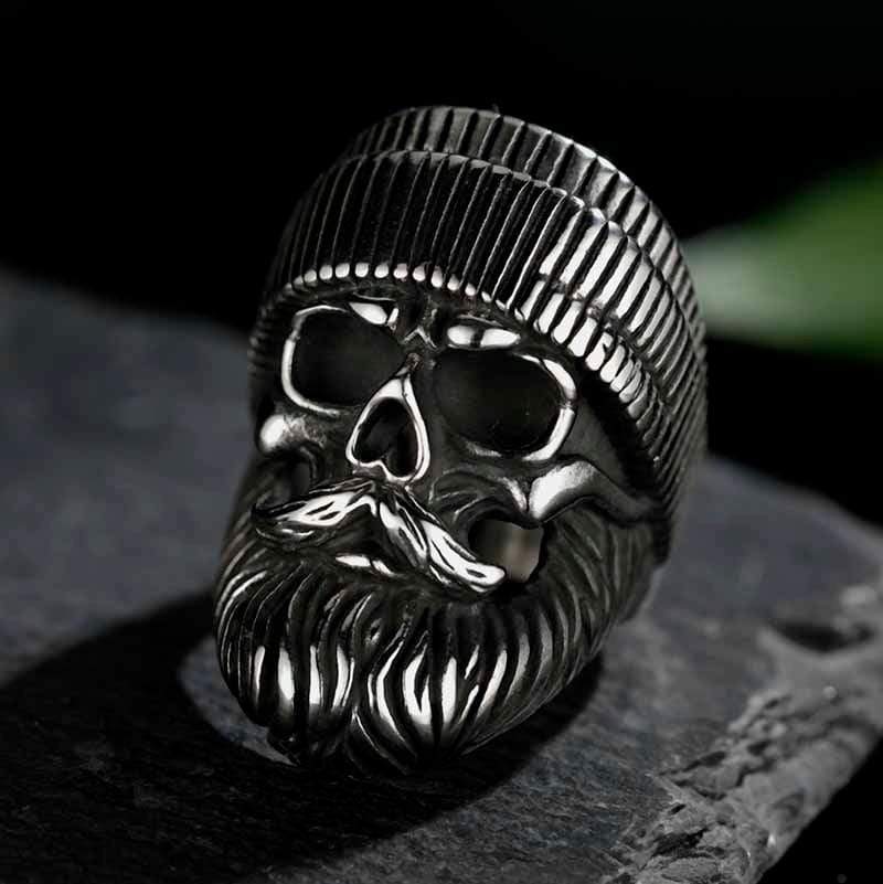 RETRO BEARDED MAN STAINLESS STEEL SKULL RING