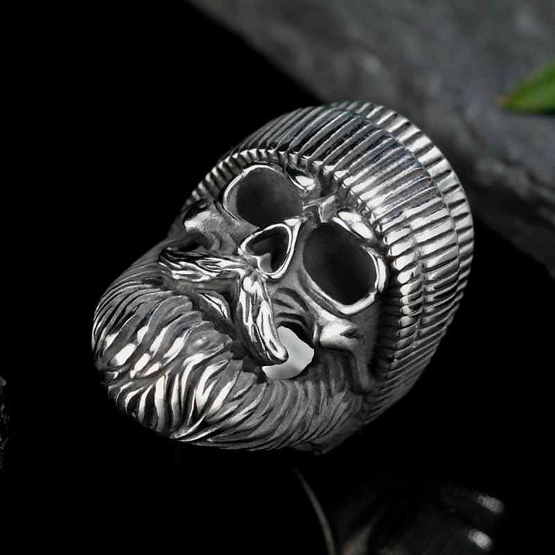 RETRO BEARDED MAN STAINLESS STEEL SKULL RING