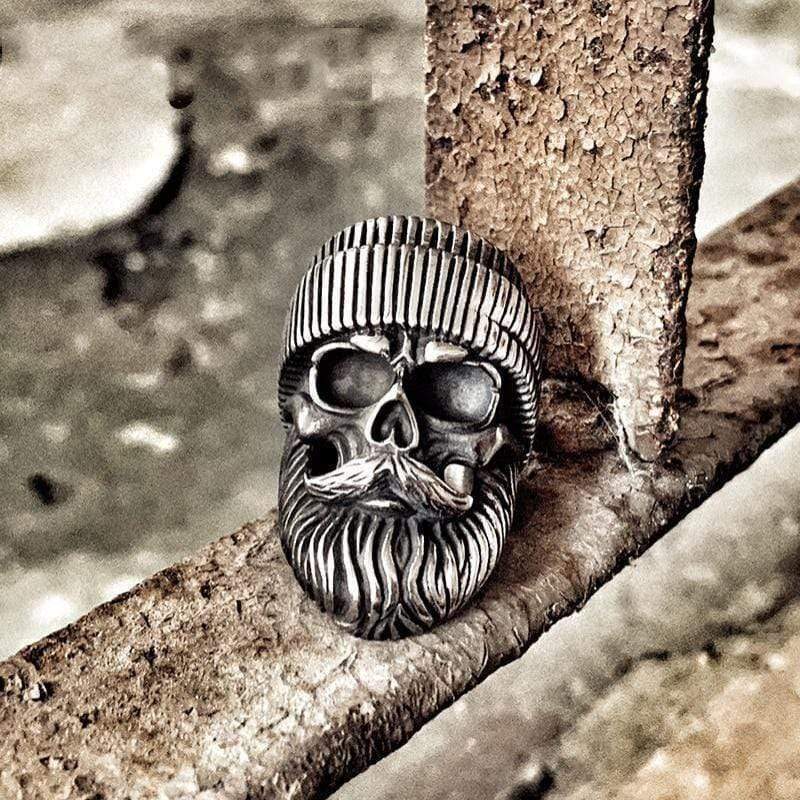 RETRO BEARDED MAN STAINLESS STEEL SKULL RING