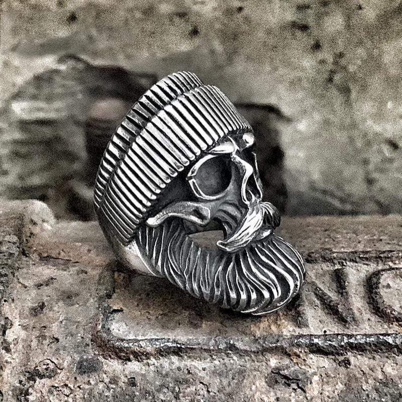 RETRO BEARDED MAN STAINLESS STEEL SKULL RING