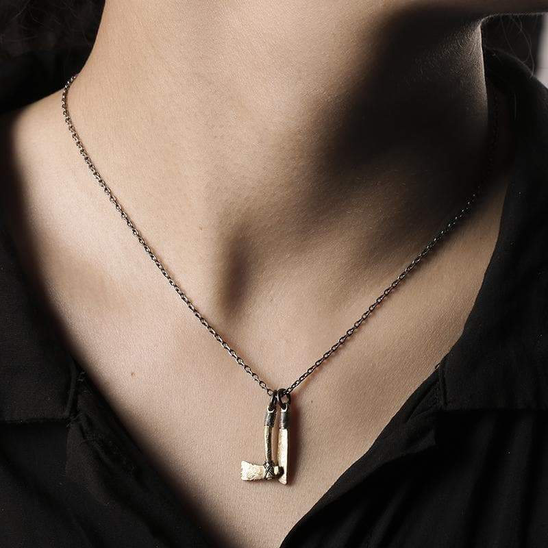 GOLD WIRE SILVER AXE PENDANT