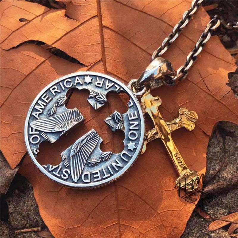 GENUINE CROSS STRAY COIN SILVER PENDANT