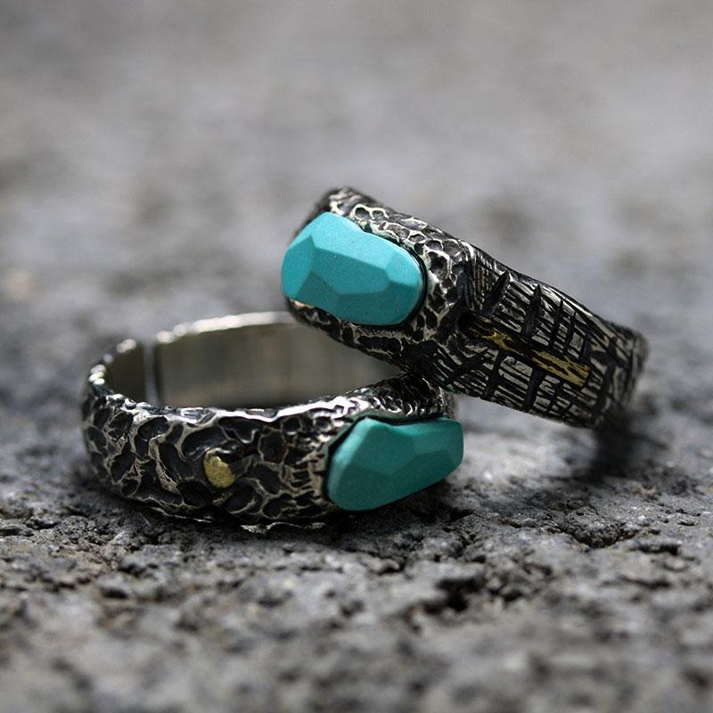 TURQUOISE METEORITE CRATER SILVER RING