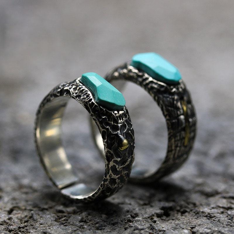 TURQUOISE METEORITE CRATER SILVER RING