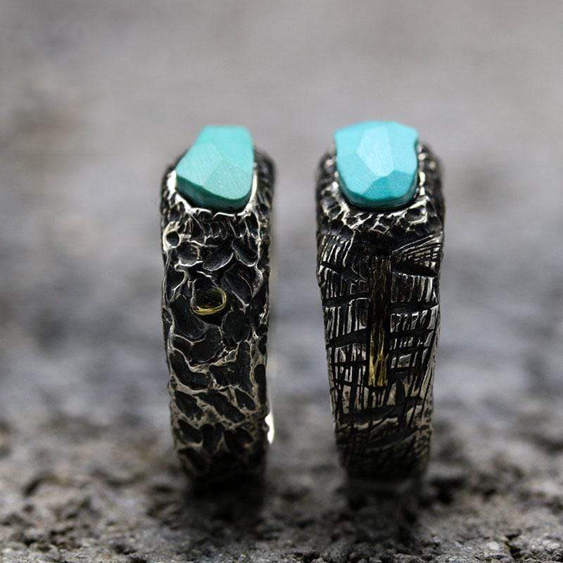 TURQUOISE METEORITE CRATER SILVER RING