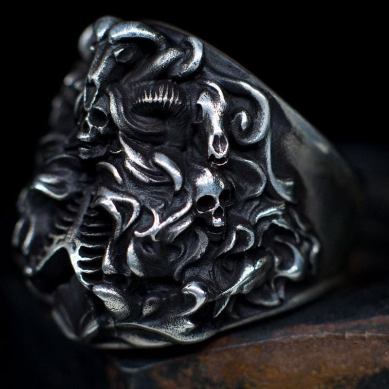 CUSTOMIZED-DARK GODDESS SKULL SILVER RING