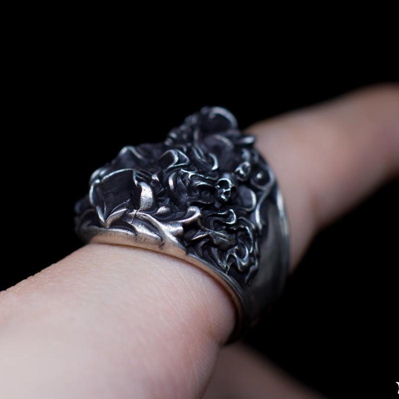 CUSTOMIZED-DARK GODDESS SKULL SILVER RING