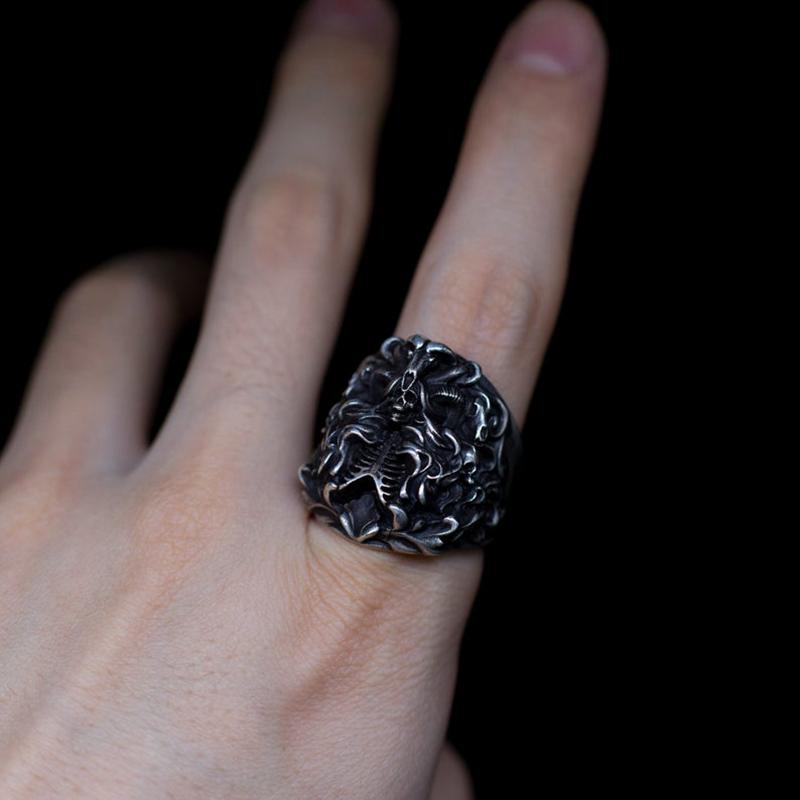 CUSTOMIZED-DARK GODDESS SKULL SILVER RING