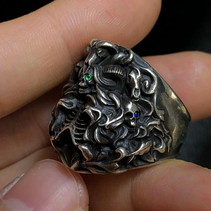 CUSTOMIZED-DARK GODDESS SKULL SILVER RING