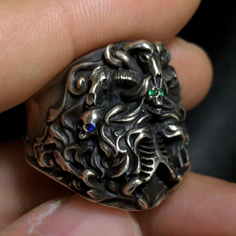 CUSTOMIZED-DARK GODDESS SKULL SILVER RING
