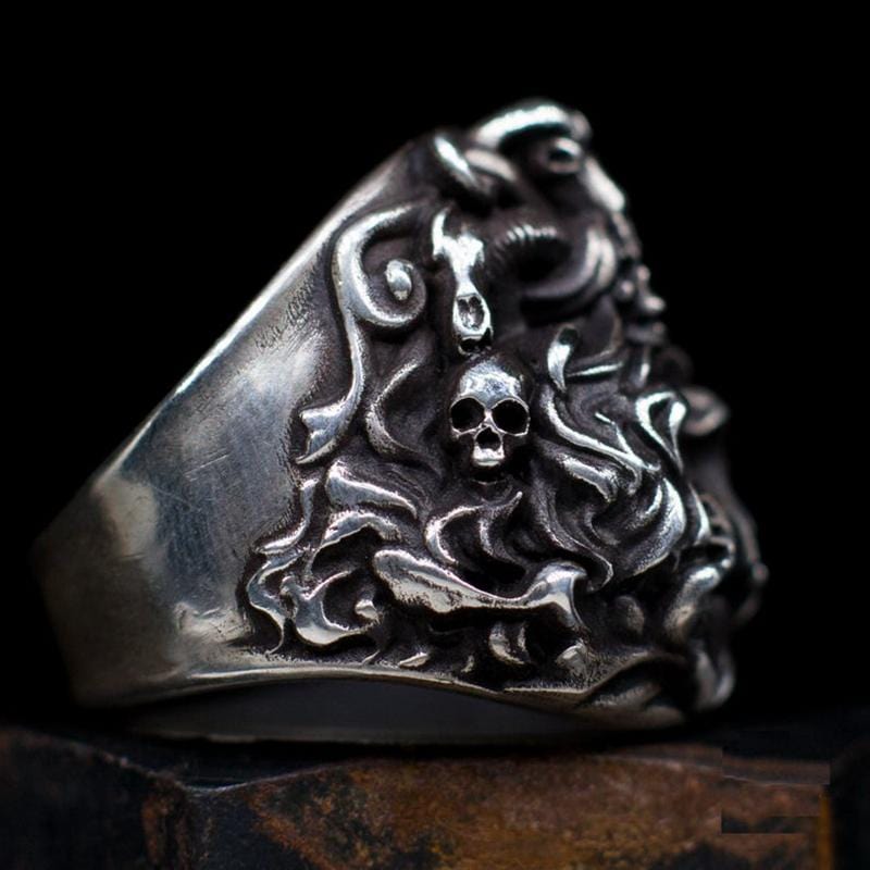 CUSTOMIZED-DARK GODDESS SKULL SILVER RING