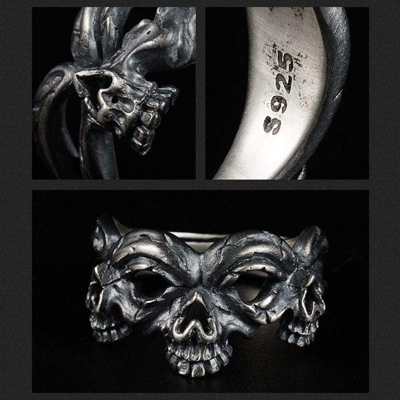 HANDMADE THREE SKULL TURQUOISE SILVER RING