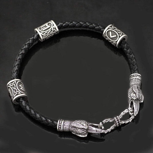 VIKING REAL LEATHER AMULET ODIN BRACELET