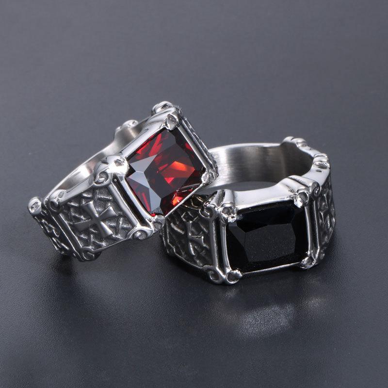 GOTHIC CROSS GEMSTONE INDEX RING