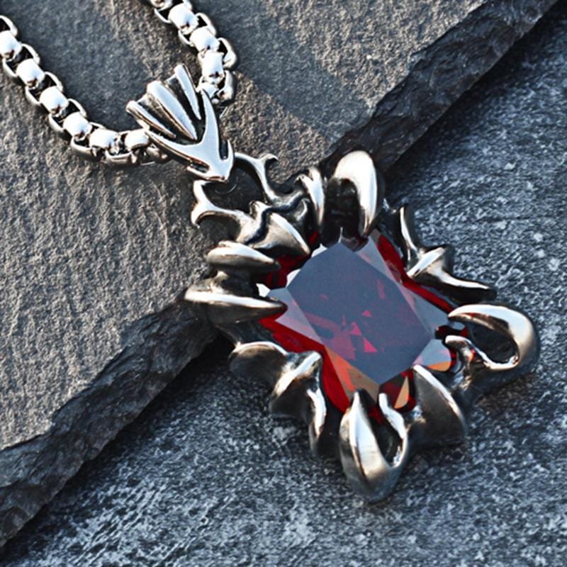 PUNK DRAGON CLAW RUBY STAINLESS STEEL NECKLACE