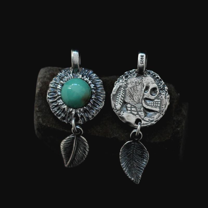 VINTAGE SKULL TURQUOISE SILVER PENDANT