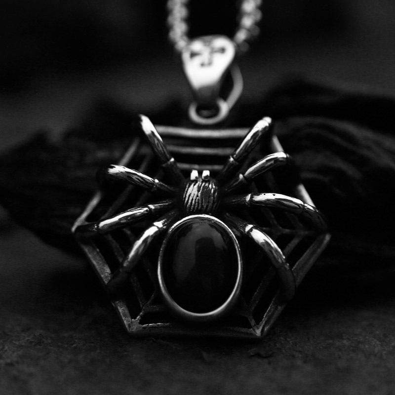 VINTAGE SPIDER WEB STAINLESS STEEL PENDANT