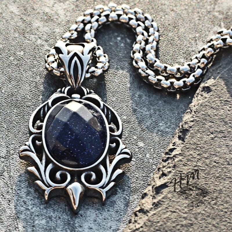 COLGANTE PUNK TALLADO EN PIEDRA ARENISCA AZUL