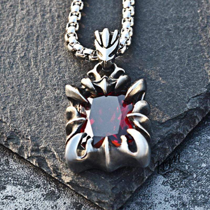 PUNK DRAGON CLAW RUBY STAINLESS STEEL NECKLACE