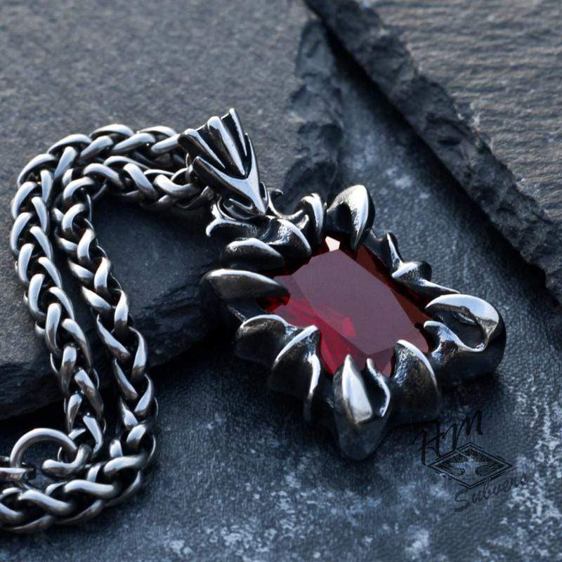 PUNK DRAGON CLAW RUBY STAINLESS STEEL NECKLACE