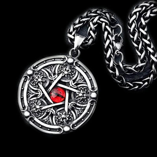 RED EYE PATTERN STAINLESS STEEL PENDANT