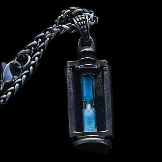 COLGANTE DE ACERO INOXIDABLE CON RELOJ DE ARENA RETRO