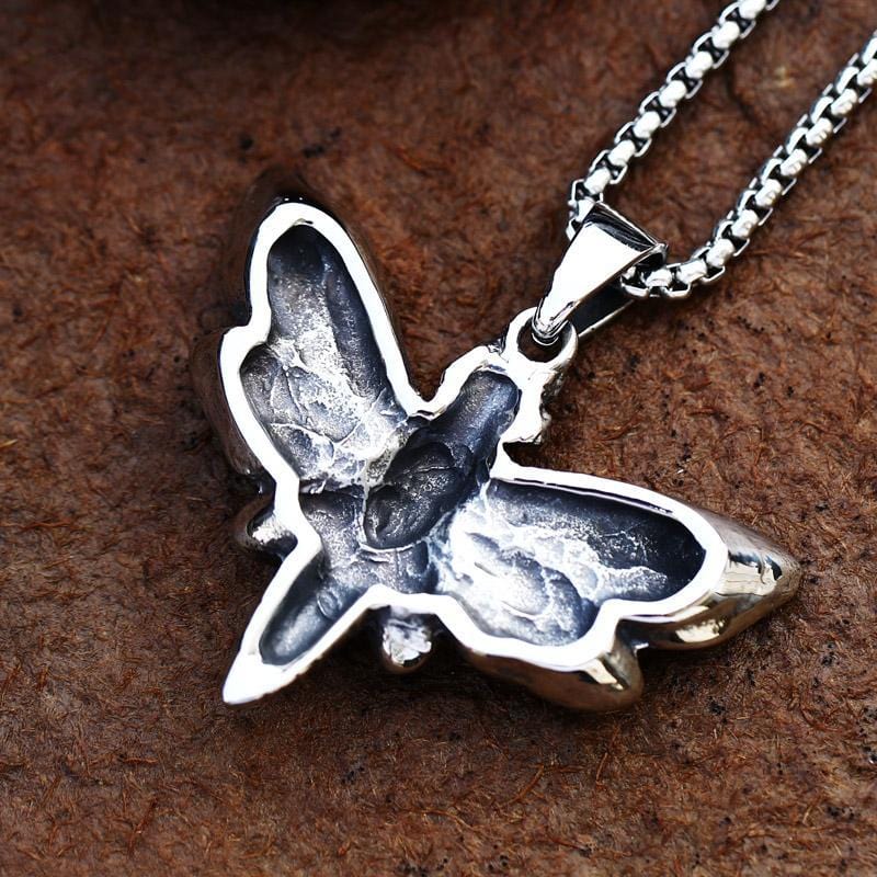 COLGANTE VINAGRE DE ACERO INOXIDABLE CON MARIPOSA Y CALAVERA DE LA MUERTE