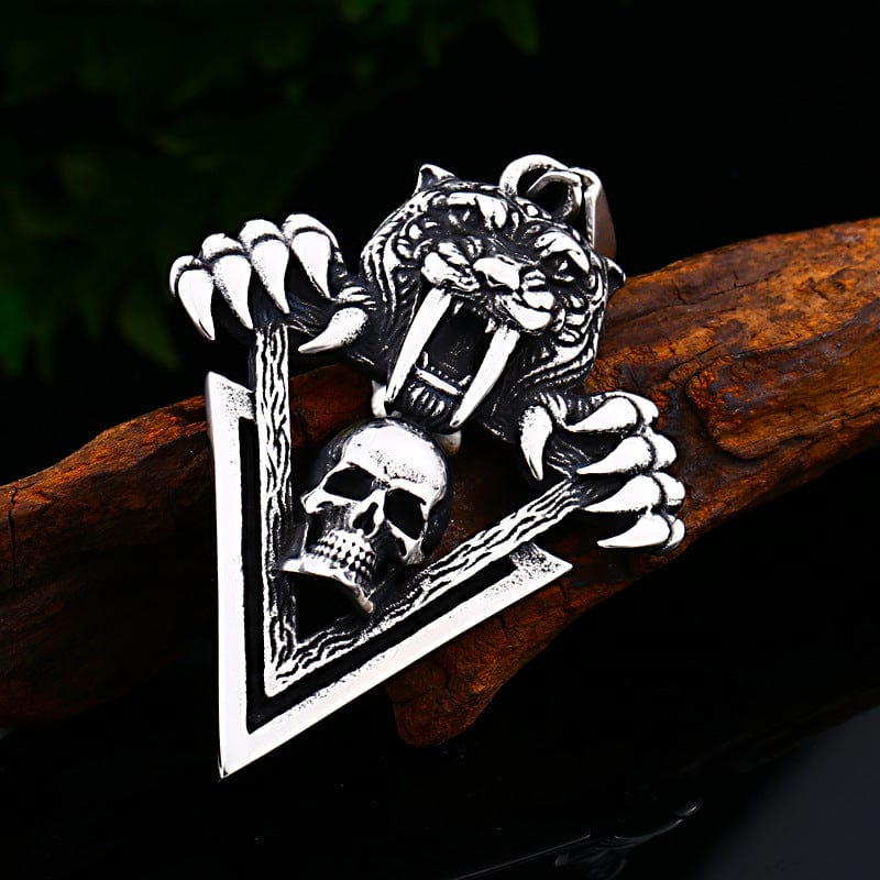 COLGANTE VINTAGE DE CALAVERA DE TIGRE CON DIENTES AFILADOS