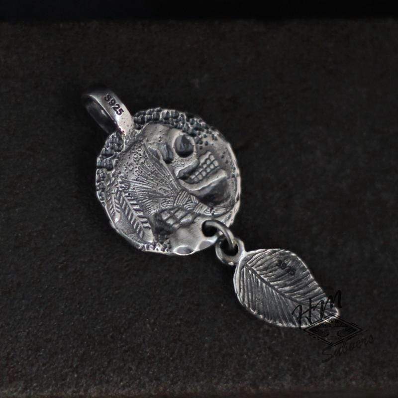 VINTAGE SKULL TURQUOISE SILVER PENDANT