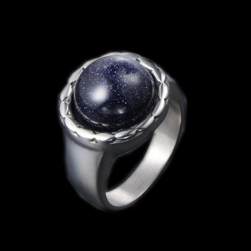 ANILLO VINTAGE DE ACERO INOXIDABLE EN PIEDRA ARENISCA AZUL BRILLANTE