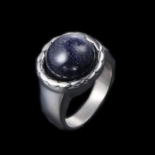 VINTAGE SPARKLING BLUE SANDSTONE STAINLEE STEEL RING
