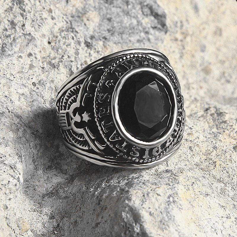 HIP HOP GEMSTONE MEN'S STAINLESS STEEL RING