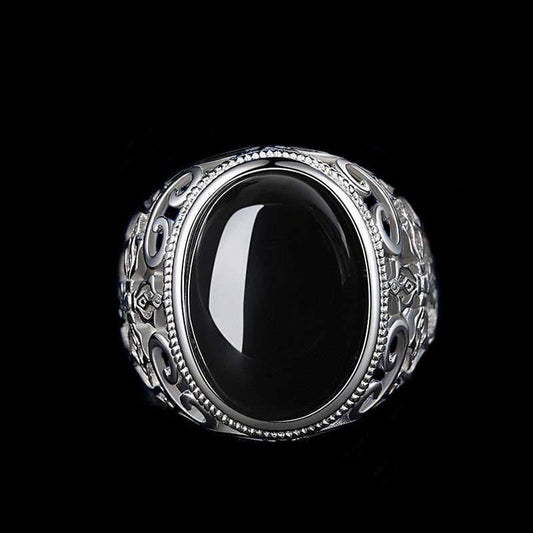 PUNK BLACK ONYX ADJUSTABLE RING