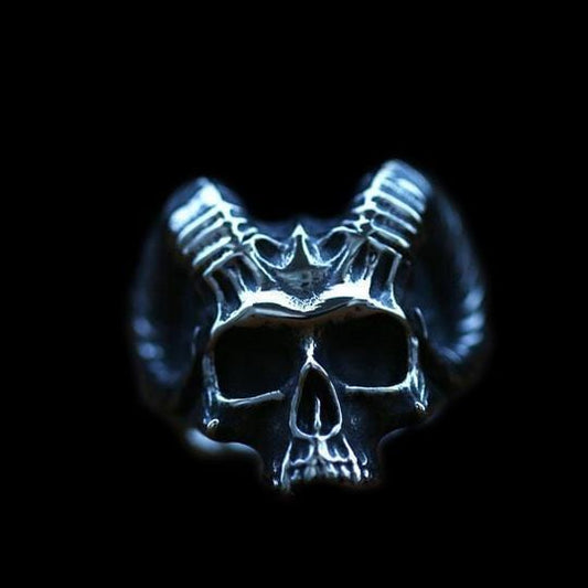 PUNK SHEEP HORN SKULL STAINLESS STEEL RING