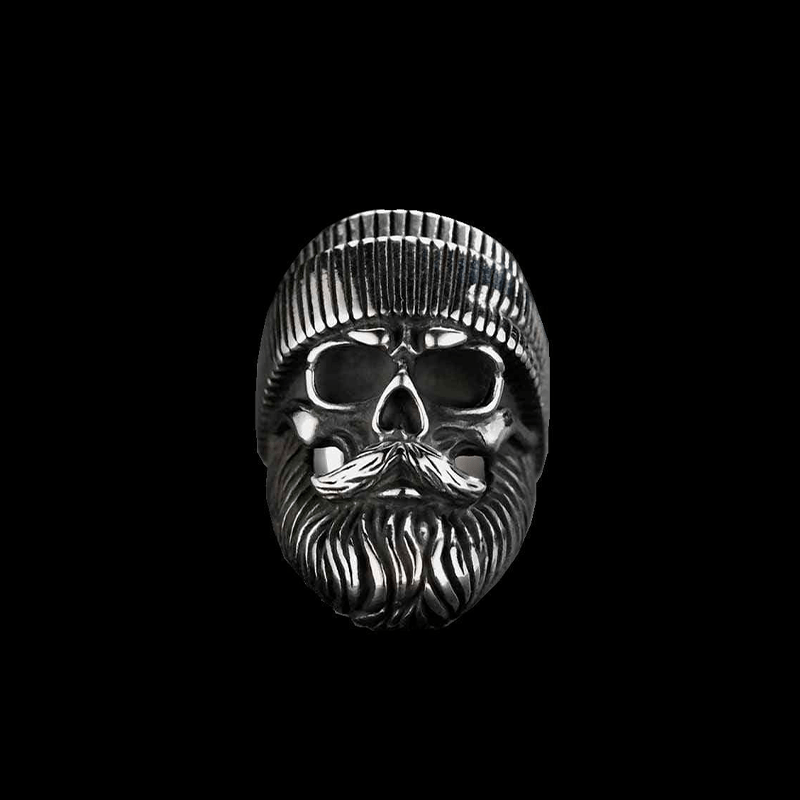 RETRO BEARDED MAN STAINLESS STEEL SKULL RING